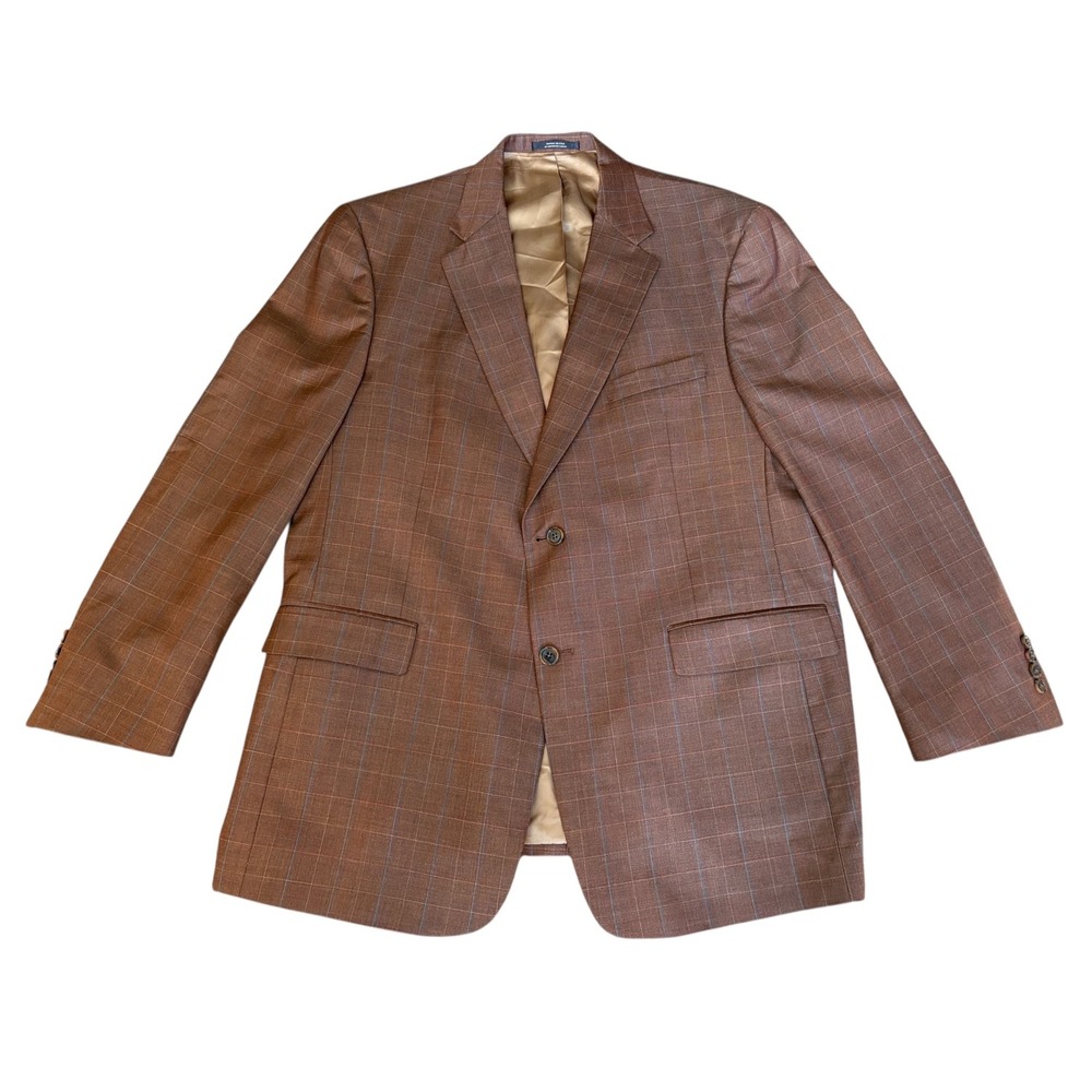 Vintage Austin Reed London Brown & Blue Plaid Sports Coat, Size 44R, Made in USA